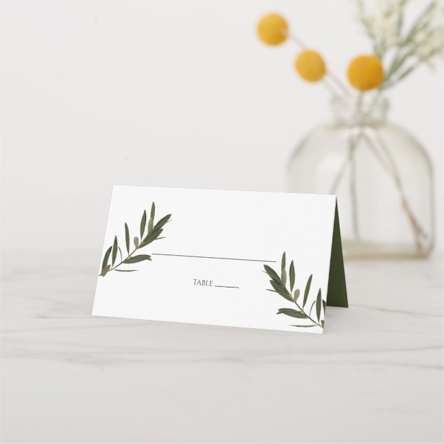 Olive Leaves Greenery Wedding Place Card (Front)