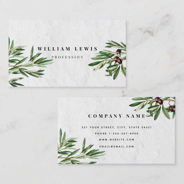 Olive Leaves Mediterranean Greek Island  Business Card (Front/Back)