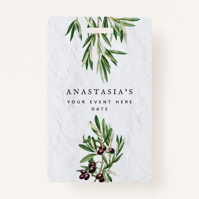 Olive Leaves Mediterranean Greek Island  ID Badge (Front)