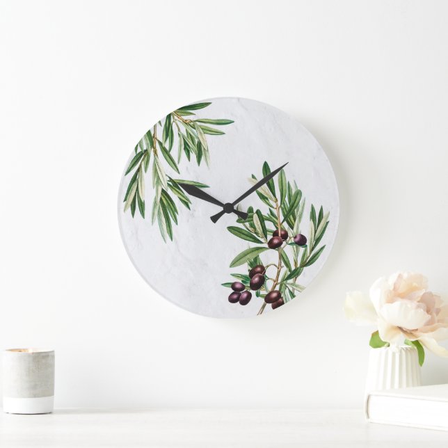 Olive Leaves Mediterranean Greek Island  Large Clock (Home)