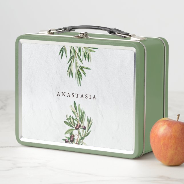 Olive Leaves Mediterranean Greek Island  Metal Lunch Box (In Situ)