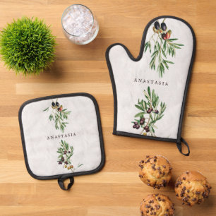 Olive Leaves Mediterranean Greek Island  Oven Mitt & Pot Holder Set