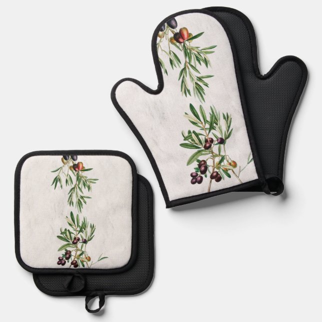Olive Leaves Mediterranean Greek Island  Oven Mitt & Pot Holder Set (Front/Back)