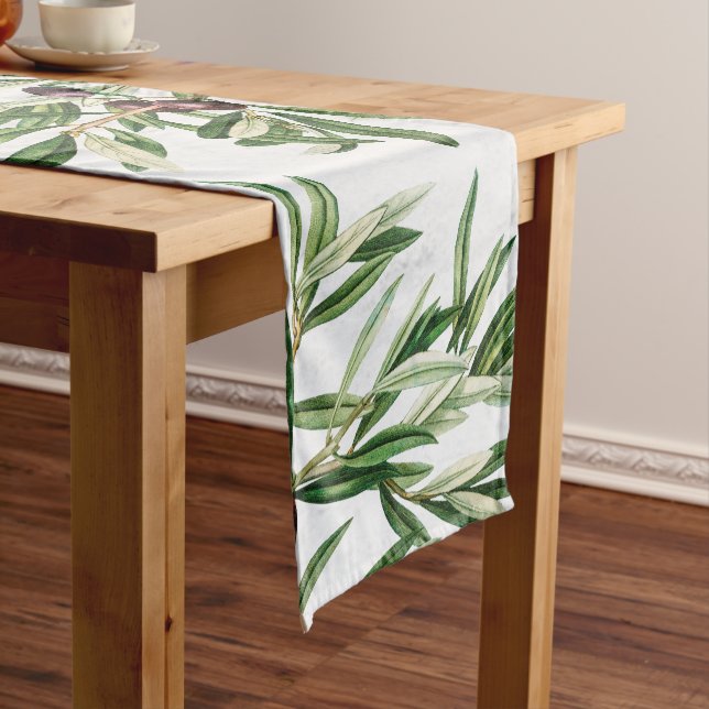 Olive Leaves Mediterranean Greek Island  Short Table Runner (In Situ)