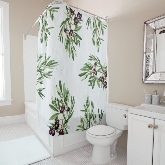 Olive Leaves Mediterranean Greek Island   Shower Curtain (In Situ)
