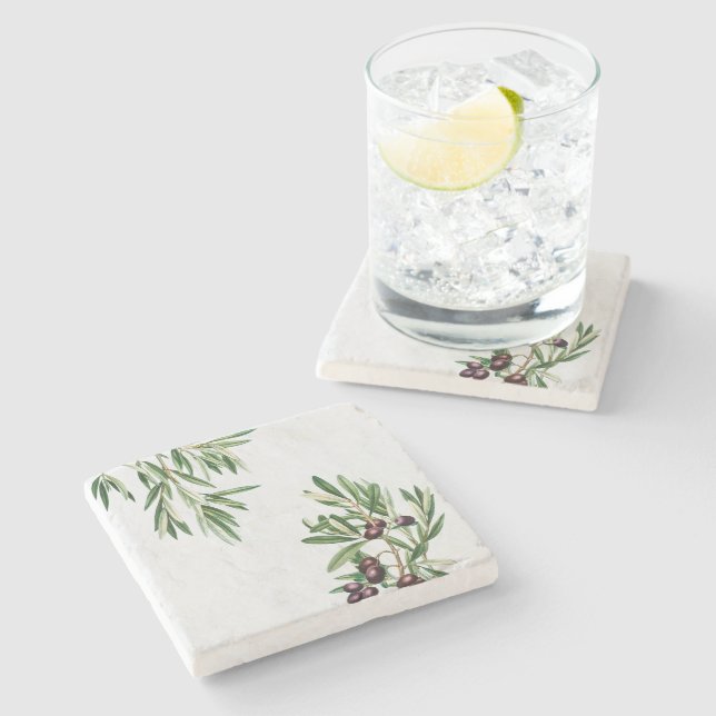 Olive Leaves Mediterranean Greek Island  Stone Coaster (Side)