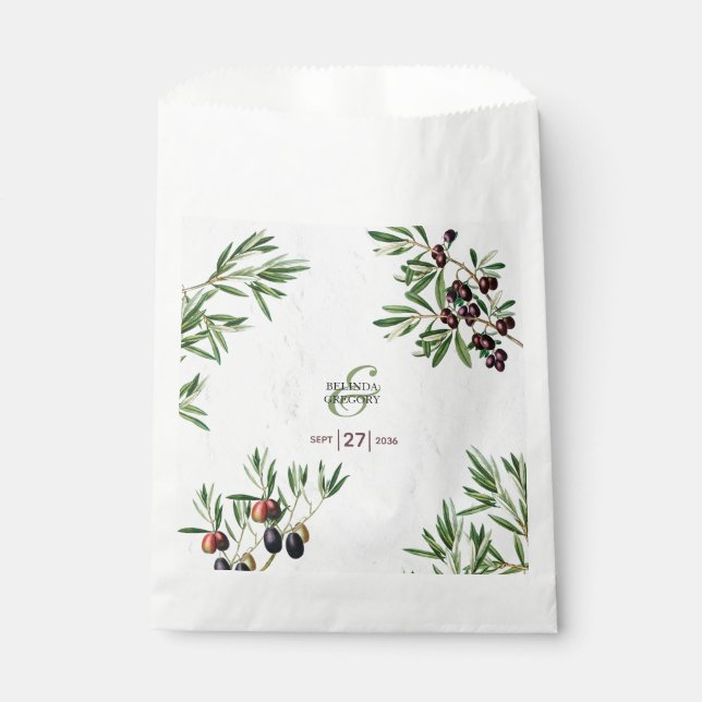 Olive Leaves Mediterranean Greek Island Wedding  Favour Bags (Front)