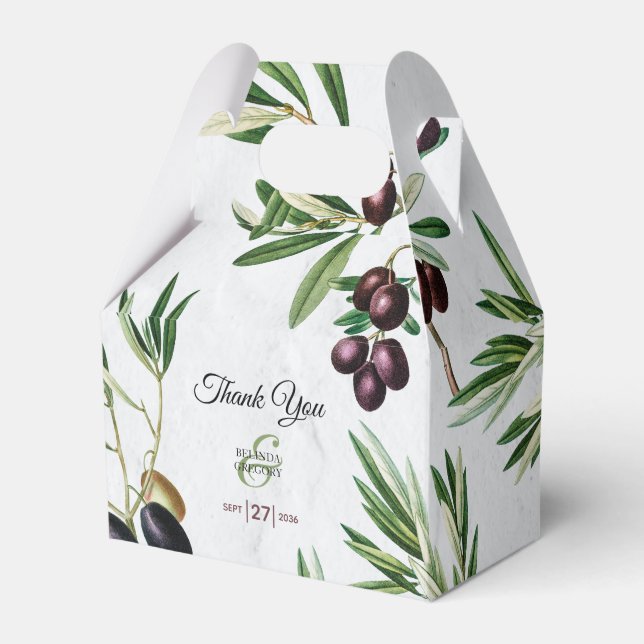 Olive Leaves Mediterranean Greek Island Wedding Favour Box (Front Side)