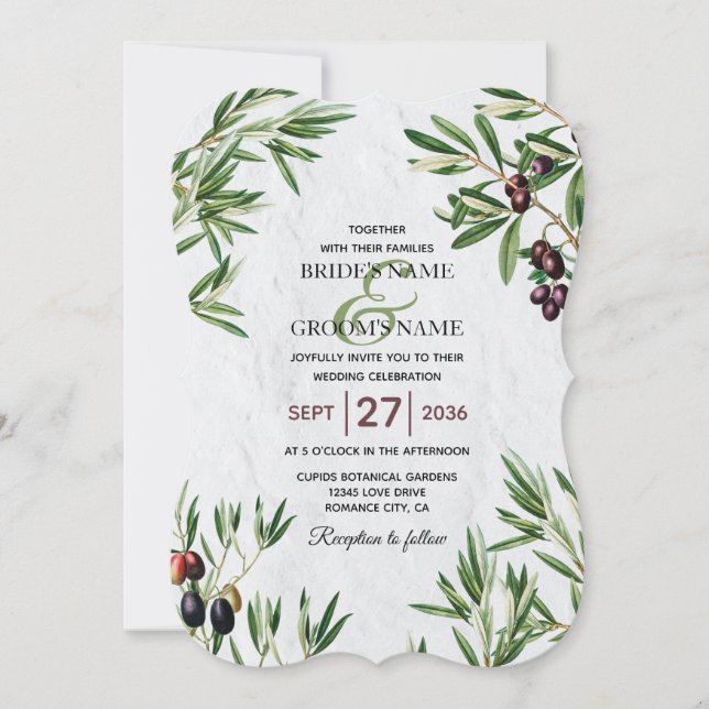 Olive Leaves Mediterranean Greek Island Wedding Invitation (Front)