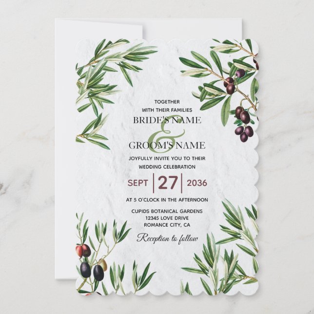Olive Leaves Mediterranean Greek Island Wedding Invitation (Front)