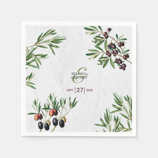 Olive Leaves Mediterranean Greek Island Wedding Napkin (Front)