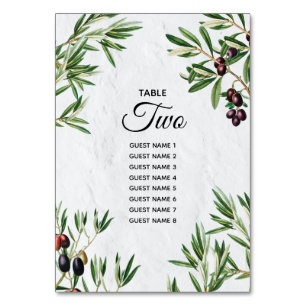 Olive Leaves Mediterranean Greek Island Wedding Table Number