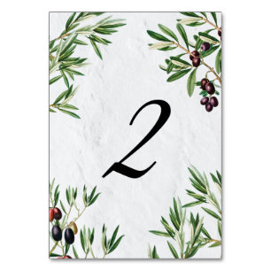 Olive Leaves Mediterranean Greek Island Wedding Table Number