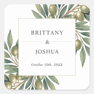 Olive Leaves Mediterranean Rustic Wedding  Square Sticker