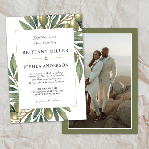 Olive Leaves Modern Mediterranean Photo Wedding  Invitation