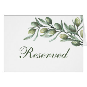 Olive leaves reserved sign. Italian garden wedding