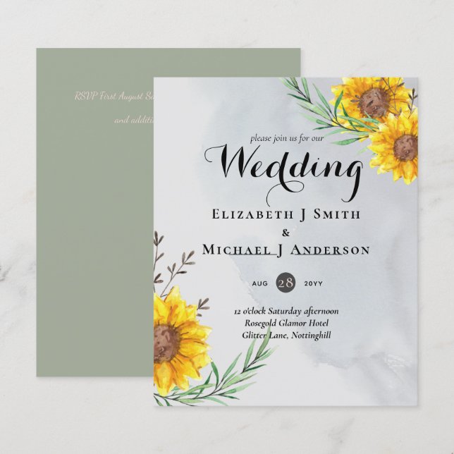 Olive Leaves Sunflowers Rustic Wedding (Front/Back)