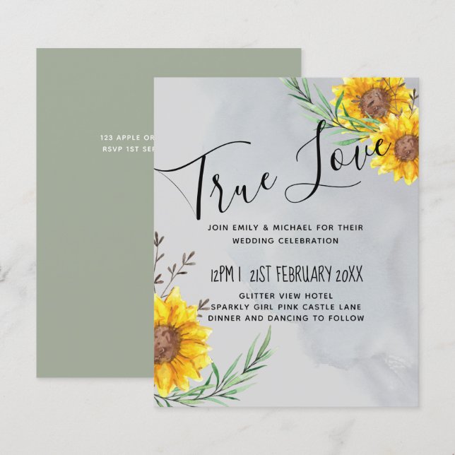 Olive Leaves Sunflowers Rustic Wedding (Front/Back)