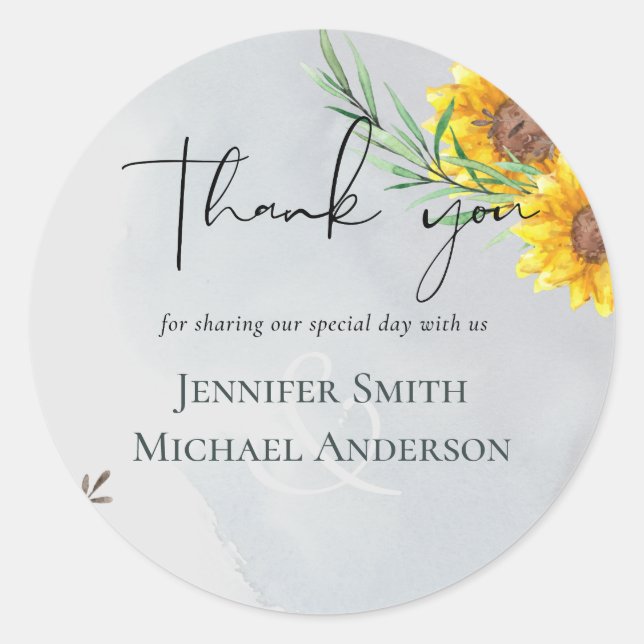 Olive Leaves Sunflowers Rustic Wedding Classic Round Sticker (Front)