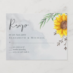 Olive Leaves Sunflowers Rustic Wedding Postcard