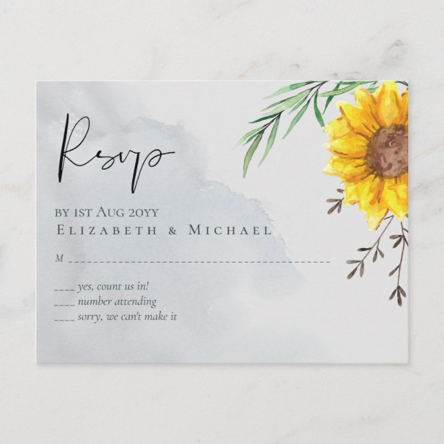 Olive Leaves Sunflowers Rustic Wedding Postcard (Front)