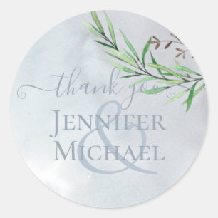 Olive Leaves Wedding Dusty Blue Lemon Classic Round Sticker