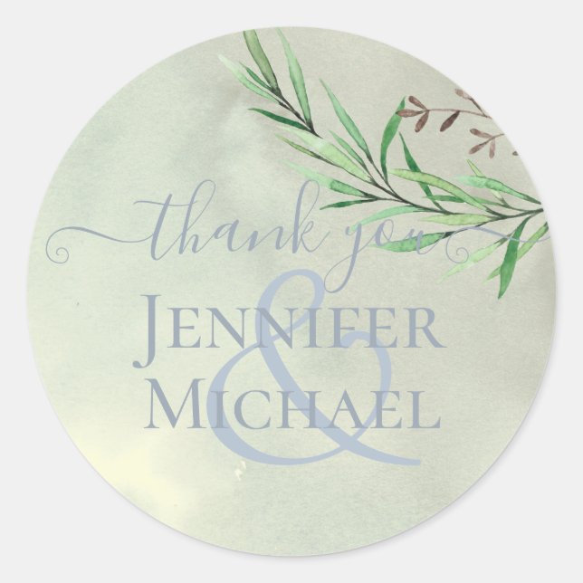 Olive Leaves Wedding Dusty Blue Lemon Classic Round Sticker (Front)
