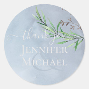 Olive Leaves Wedding Dusty Blue Lemon Classic Round Sticker