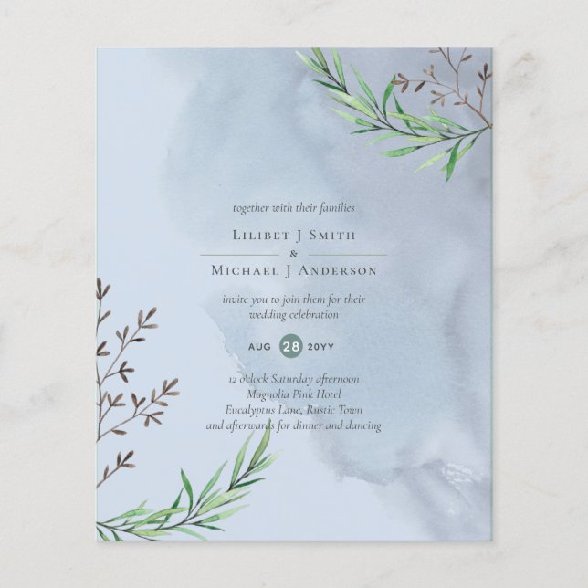Olive Leaves Wedding Dusty Blue Lemon Flyer (Front)
