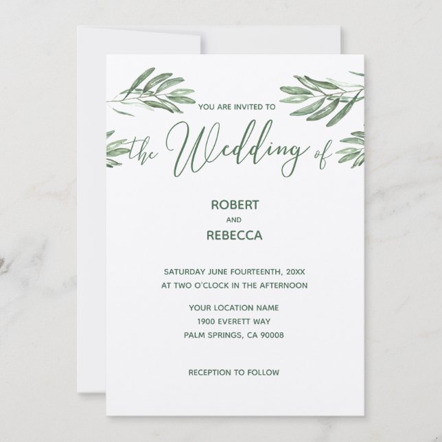 Olive Leaves Wedding Invitation (Front)