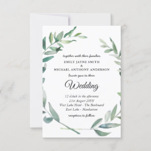 Olive Leaves Wedding Invitation Greenery Modern