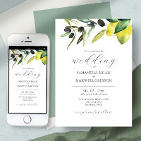 Olive Lemon Wedding Elegant Watercolor Botanical 