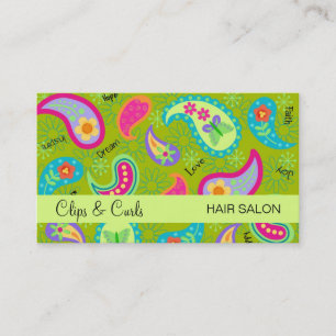 Olive & Lime Green Modern Paisley Pattern Business Card