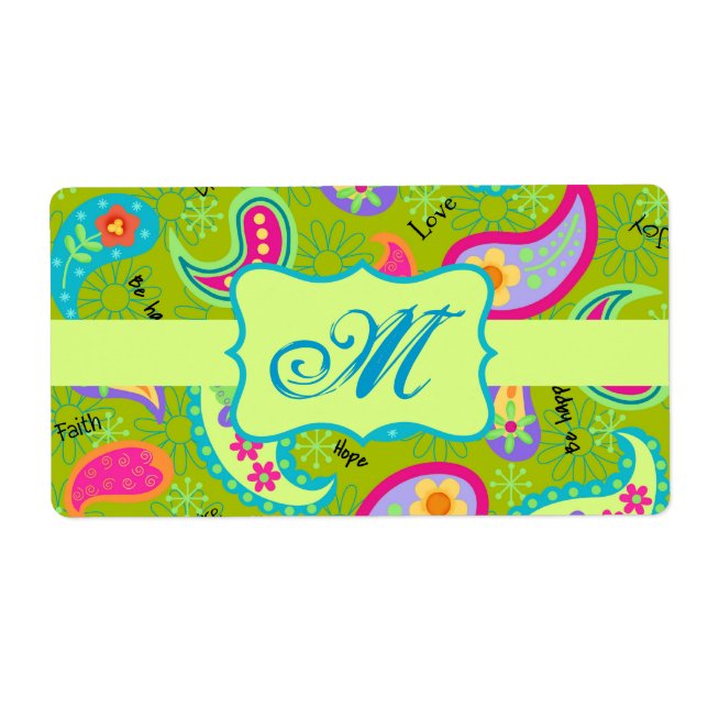 Olive Lime Green Modern Paisley Pattern Monogram (Front)