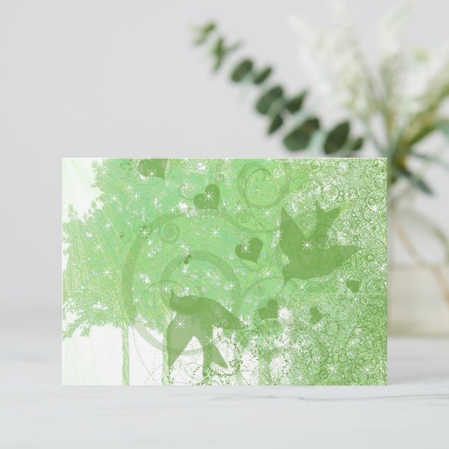 Olive Lime Woodland Birds & Swirls Wedding RSVP (Standing Front)