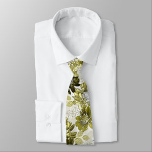 Olive, marsh flowers on a light grey  tie