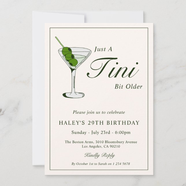 Olive Martini Cocktail Funny 29th Birthday Party Invitation (Front)