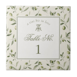 Olive Martini Green Pattern Wedding Table Number Tile