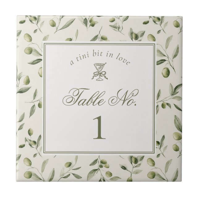 Olive Martini Green Pattern Wedding Table Number Tile (Front)