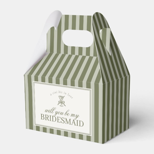 Olive Martini Green Stripe Bridesmaid Proposal Box (Front Side)