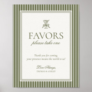 Olive Martini Green Striped Wedding Favors Sign