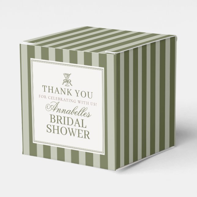 Olive Martini Old Money Striped Bridal Shower Favour Box (Front Side)