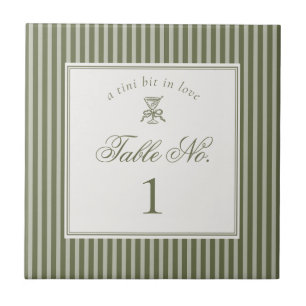 Olive Martini Old Money Wedding Table Number Tile