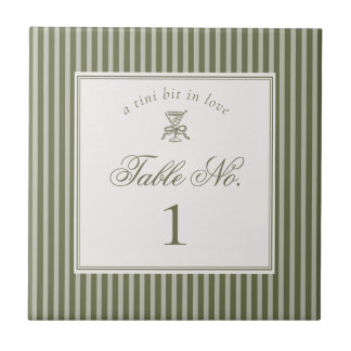 Olive Martini Old Money Wedding Table Number Tile