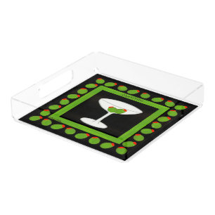 Olive Martini Retro Drink Green Black Custom Acrylic Tray