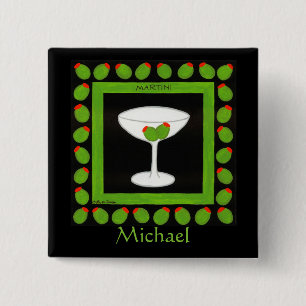 Olive Martini Retro Drink Name Badge Custom
