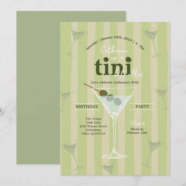Olive Martini Theme Birthday Invitation (Front/Back)