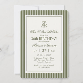 Olive Martini Tini Bit Older Striped Birthday Invitation
