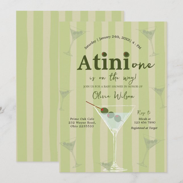 Olive Martini Tini One Is On The Way Baby Shower Invitation (Front/Back)