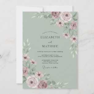 Olive Mauve Foliage Eucalyptus Wedding Invitation